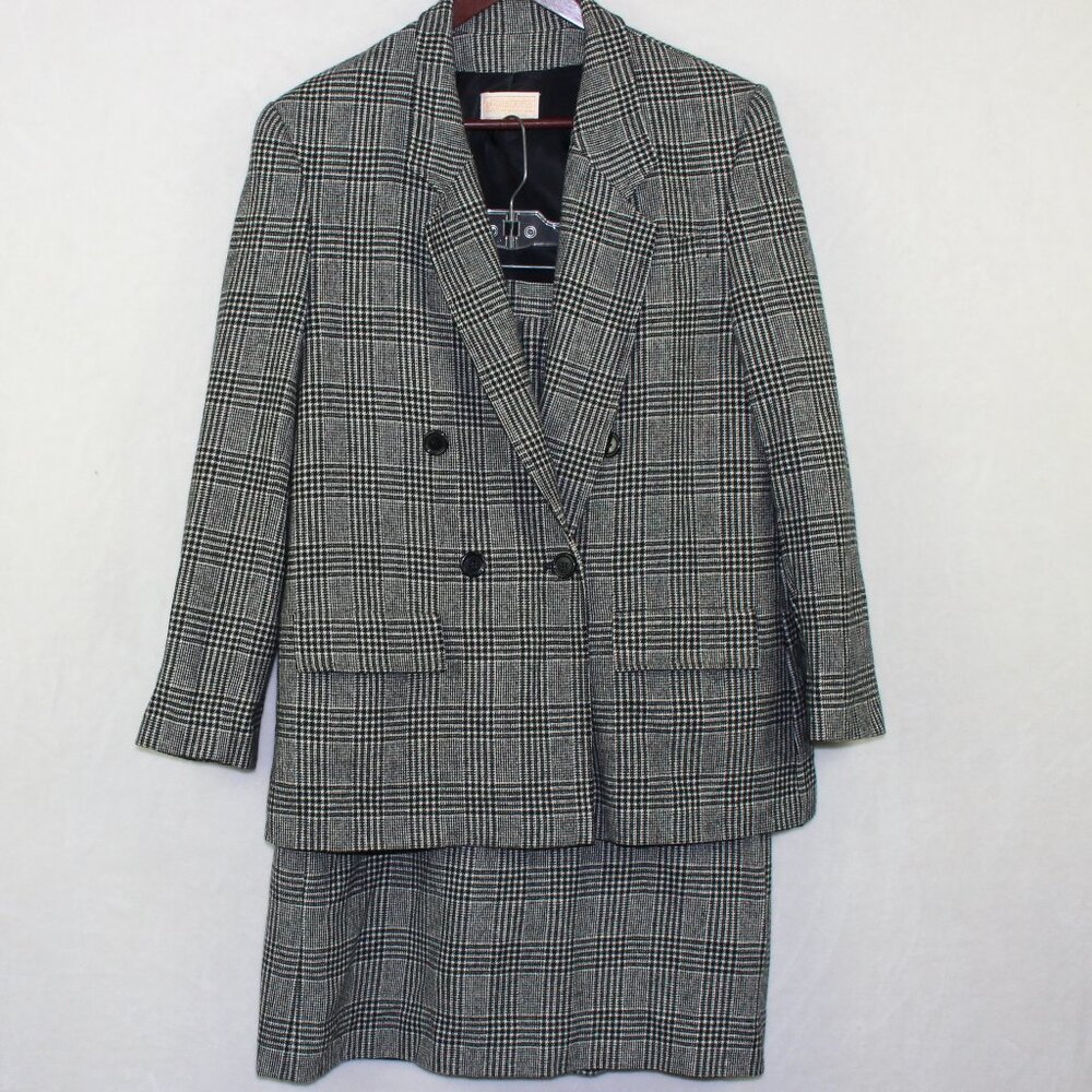 Pendleton USA Woolen Mills Wool Herringbone Suit Blazer w Skirt Womens Large